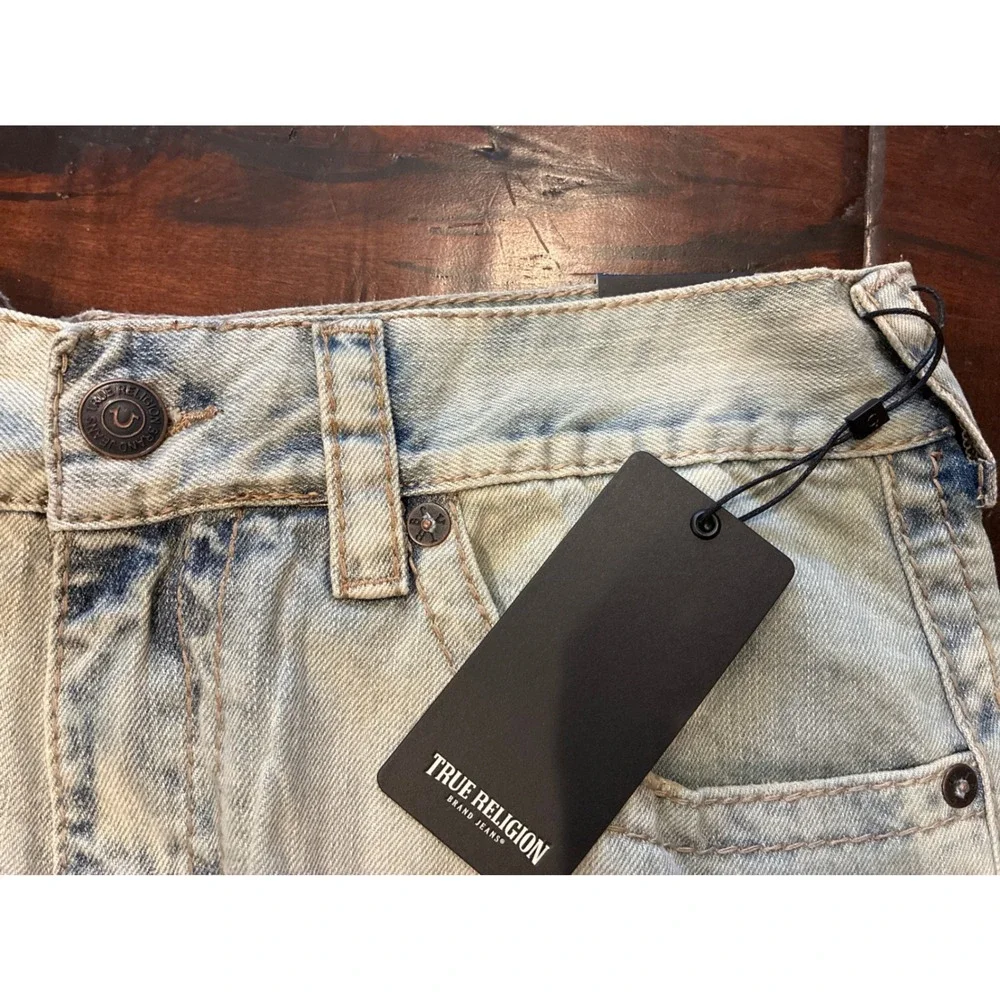 NWT True Religion Vinny Ultra Baggy Crgo Big T Jeans-8 Crgo Pkts-Mens 34 Bleach